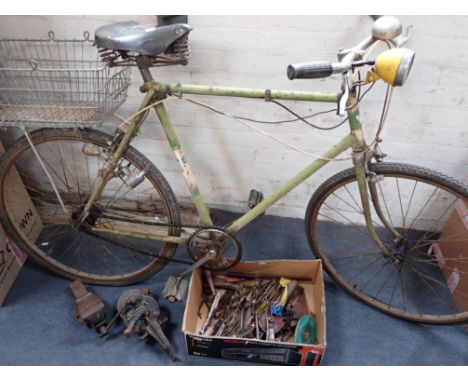 A COLLECTION OF VINTAGE TOOLS including a grinder, and a gentleman's bicycle (for restoration)
