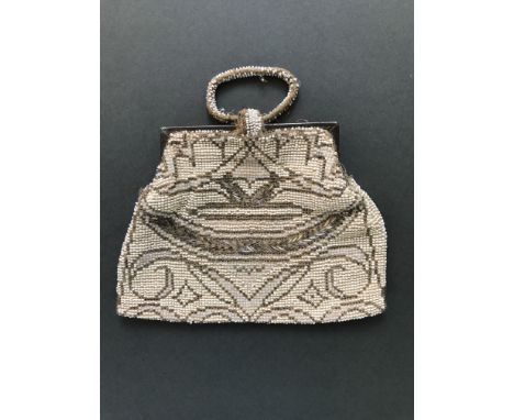 Antique 1920/30s beaded bag, lovely design, seed and metallic bugle beads, handle needs attention.
