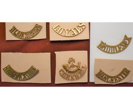 British Shoulder Titles (6) including: North Lancashire, Cornwall Light Infantry, Middlesex, Loyal Regt (North Lancashire), R