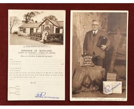 Gretna Green, two postcards of and autographed by the famous Gretna Green Priest, R Rennison