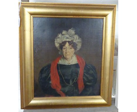 19th century oil on canvas, portrait of a woman, unsigned, 14" x 12", framed
