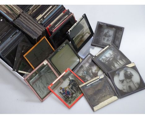 A collection of Victorian magic lantern slides, including family portraits and scenes from India