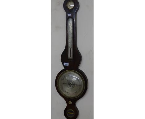 A 19th century rosewood wheel barometer and thermometer, by Budgen, Croydon, length 94cm