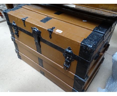 A Victorian slat and steel bound travelling trunk