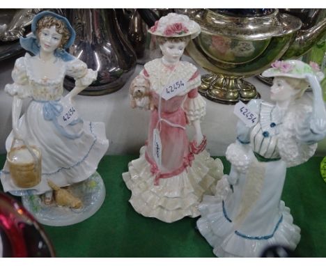 Royal Worcester milkmaid and 2 Coalport figures