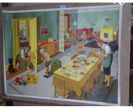 Elizabeth Skilton, colour lithograph circa 1950s, interior study, image size 28.5" x 38", unframed.