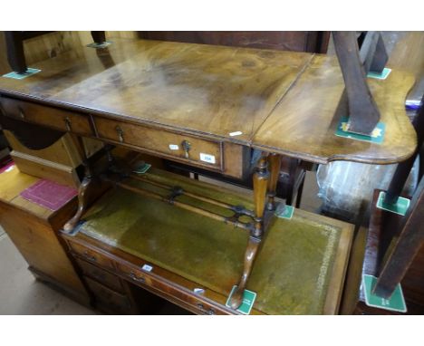 A cross-banded mahogany sofa table, 2 frieze drawers, raised on fluted legs, width 93cm