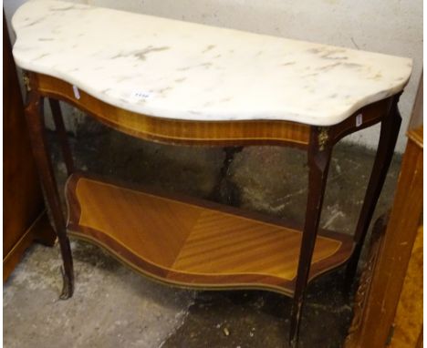 A walnut and marble top console table, of shaped form, width 80cm, height 66cm
