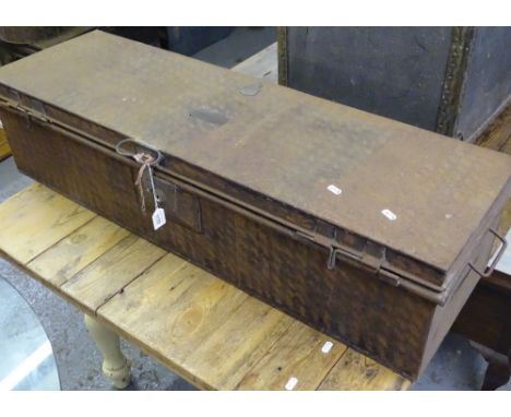 A 19th century tin travelling trunk, by Hobson & Sons, Military Outfitters, bears label for Earl of Sheffield 1st Sussex Regi