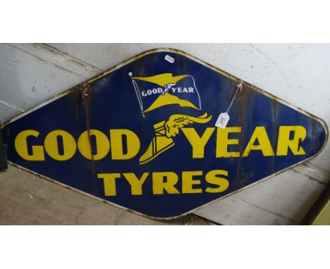 A Vintage double-sided enamelled sign, advertising Goodyear tyres, width 35"