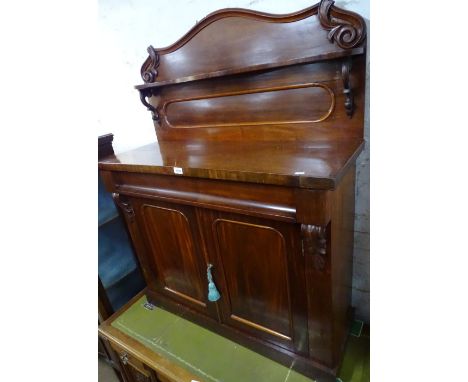 A Victorian mahogany chiffonier, with raised shelf back, drawer and cupboards under, width 106cm 