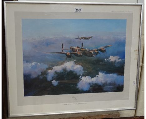 Circa 1979, coloured print, "Lancaster", by Robert Taylor, first edition print signed by Group Captain Leonard Cheshire, fram