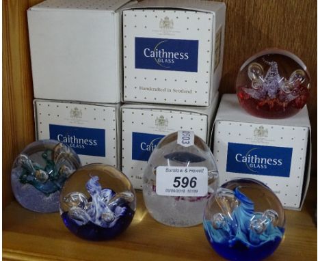 5 Caithness mini moonflower paperweights, boxed