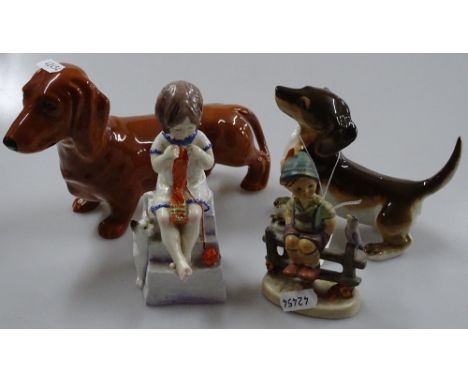 A Beswick Dachshund, and another, a Royal Worcester figure etc