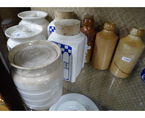 Vintage kitchen storage jars and stoneware bottles