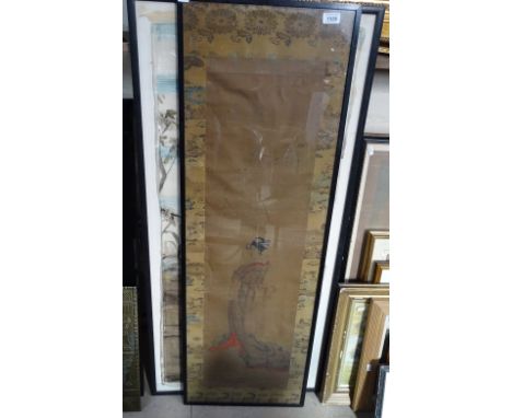 A Chinese painted scroll, and a Chinese watercolour on silk (2)