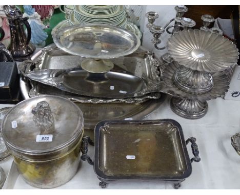 Italian plated servers, a plated candelabra, an ice bucket, comports etc