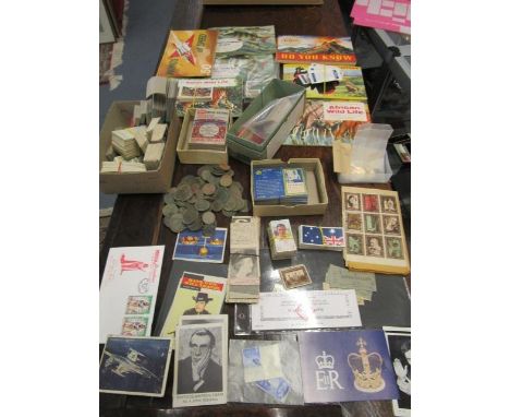 A &amp; BC trading cards circa 1920s, old bubble gum and chocolate wrappers, various coinage, tea and cigarette cards, The Br