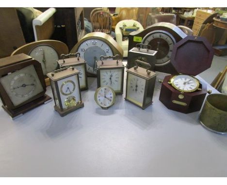 A miscellaneous lot of early 20th century and later mantle clocks, carriage clocks and other items to include a Burlova quart