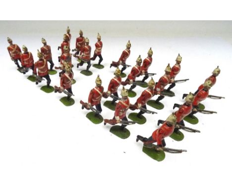 Britains three sets 97, Royal Marine Light Infantry running at the trail FIRST VERSION, white helmets and pigeon chests (Cond