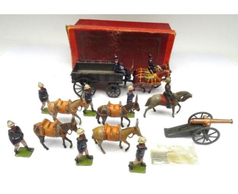 Britains set 146, Army Supply Corps two-horse GS Wagon fumed metal finish, light harness in original faded gold on dark red b