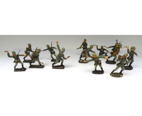 David Hawkins Collection Elastolin 70mm scale WWI German Army Trench Raiding Party with stick grenades and Bugler, with Lineo