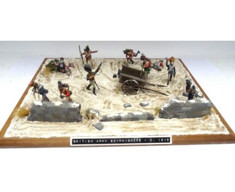 54mm scale dioramas 'British Army Skirmishers 1815' and 'Grenadier Company 25th Regiment of Foot (KOSB) 1757' with Colours an