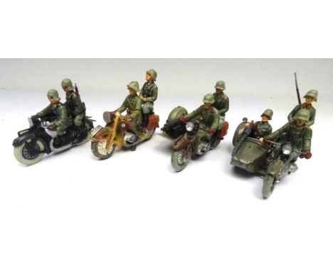 David Hawkins Collection Elastolin 70mm scale Motorcycles three with sidecars two heavy and one light machine guns with four 