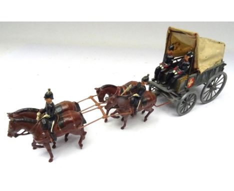 Britains set 145, Royal Army Medical Corps four-horse Ambulance Wagon with two seated men (Condition Good, some slight rust o