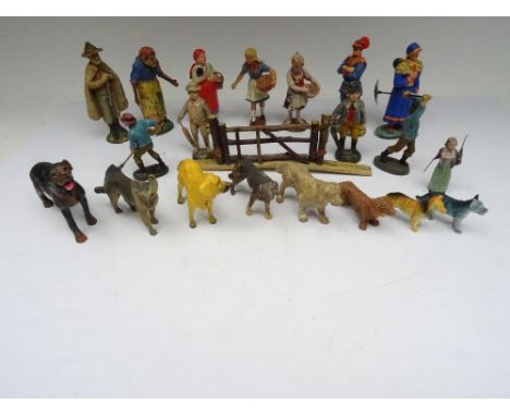 David Hawkins Collection Composition 100mm to 54mm scale Civilians eight dogs, various scales and a wooden gate (Very Good-Fa