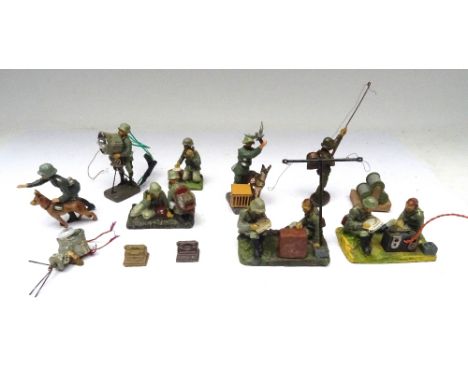 David Hawkins Collection Elastolin 70mm scale WWI German Army Signallers with dogs, pigeons, lamps (one damaged) and telephon