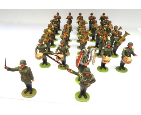 Elastolin 70mm plastic German Army Military Band at the halt with Glockenspiel, Drum Major and Musical Director (Condition Ex