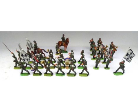 David Hawkins Collection Elastolin 70mm scale plastic German Army Military Bands with two mounted Officers, Colour Bearers an