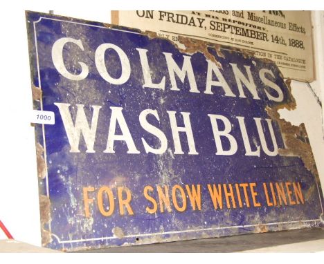 COLMANS WASH BLUE ENAMEL SIGN