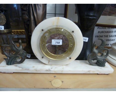 MARBLE / ONYX MANTLE CLOCK WITH BIRD DETAIL EITHER SIDE A/F 