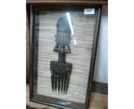 FRAMED AFRICAN COMB AND 3 OTHER PIECES