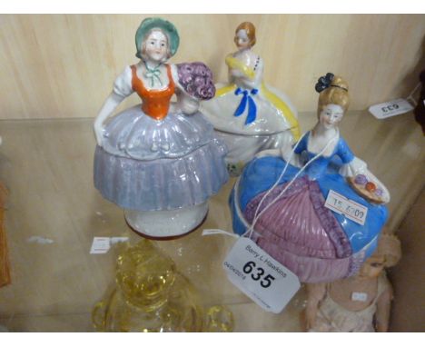 3 X VINTAGE PORCELAIN HALF DOLL POWDER BOWLS/TRINKET BOXES