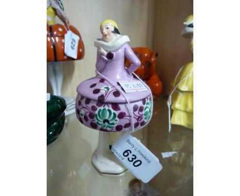 VINTAGE ART DECO POWDER BOWL/TRINKET BOX,LADY ON LEGS,APPROX 5" TALL