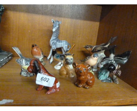 GOEBEL GIRAFFE,BEAR,DOG AND FIGURE OF RED PUPPY,4 GOEBEL BIRDS PLUS BESWICK GREY WAGTAIL,ROBIN AND ONE OTHER