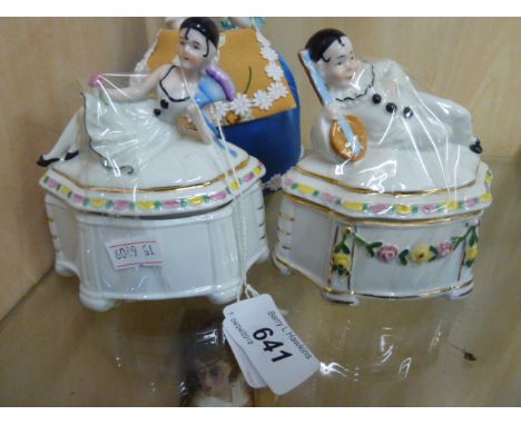 PAIR OF VINTAGE GERMAN PIERROT POWDER BOWLS/TRINKET BOXES