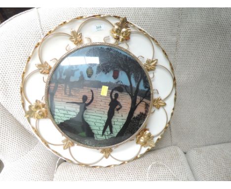 A vintage wall light, having silhouette flamenco dancers and serenade scene, approx. Width 47cm 