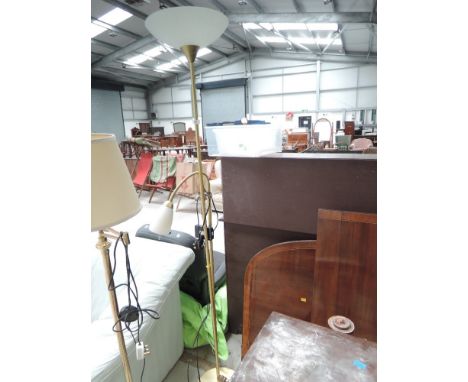 A modern brass standard/reading lamp, approx height including shade 182cm
