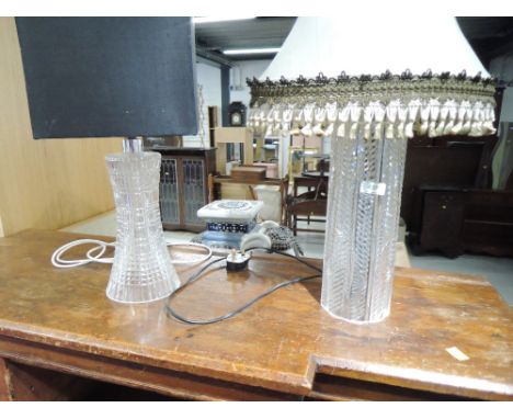 Two cut glass table lamps, tallest lamp height including shade approx. 67cm