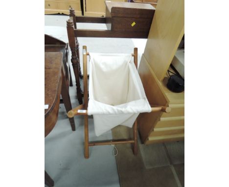 A vintage folding frame laundry bag, approx. dimensions 60 x 47cm