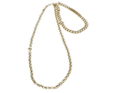 A 9 carat gold identity bracelet and a belcher chain necklace Identity bracelet - 9.92g gross. Necklace - 7.28g gross 