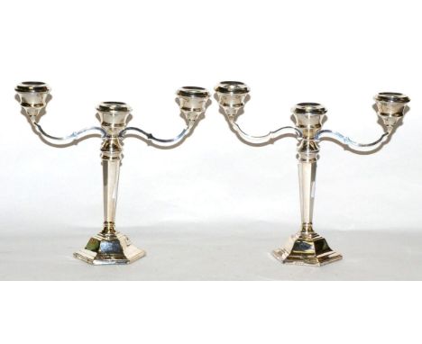 Pair of silver three light candelabra 