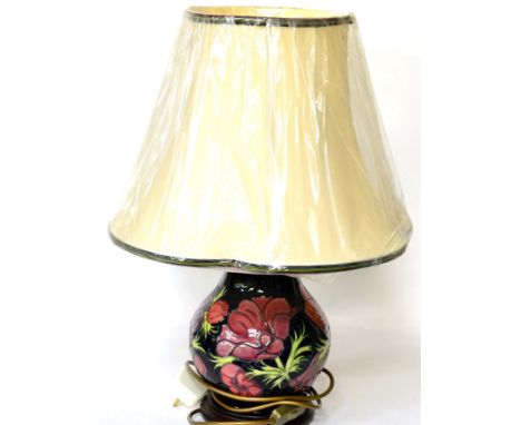 A modern Moorcroft Anemone pattern table lamp with new Moorcroft shade 