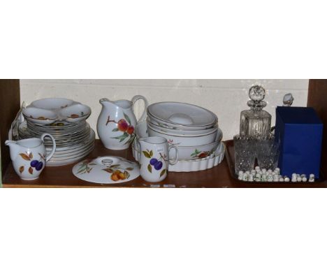 A Royal Worcester Evesham pattern part dinner service; Lladro figure; Franklin porcelain thimbles; Edinburgh glass decanter a