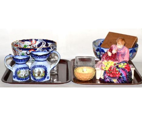 Royal Worcester basket, Royal Doulton figure 'The Balloon Seller's Children', two 19th century pedestal bowls and various oth