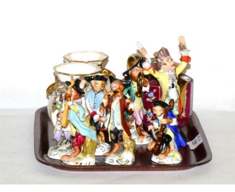 Group of Continental ceramics including a Sitzendorf seven piece monkey band (a.f.); pair of Chinese style vases and a simila